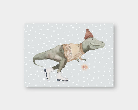 nataskalia Postkarte "T-Rex mit Weihnachtsstern"